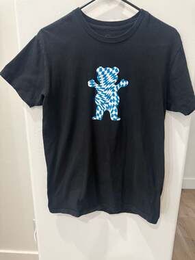 Grizzly Griptape Trippy Checkerboard OG Bear Black T-Shirt Medium